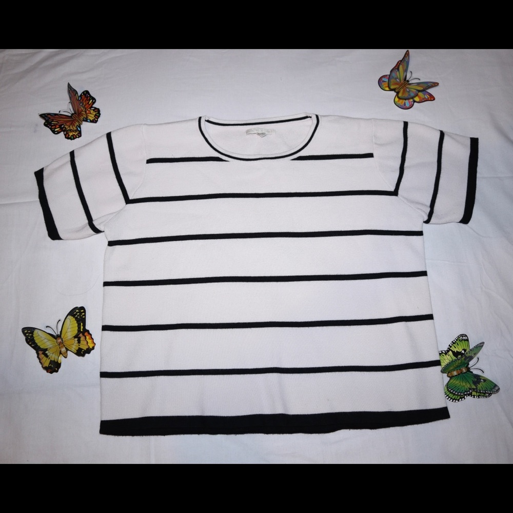 White Tee with Black Stripes